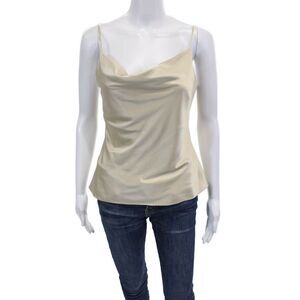 Night Night Womens Silky Cowl Neck Peek-a-Boo Lace Tank Top Blouse Beige Size S